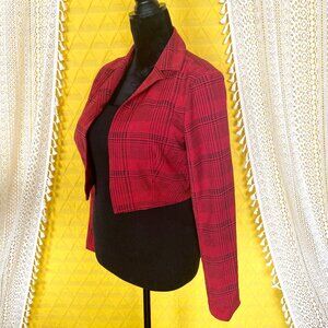 Retro Grunge Y2K Cropped Red Plaid Long Sleeve Jacket Size L